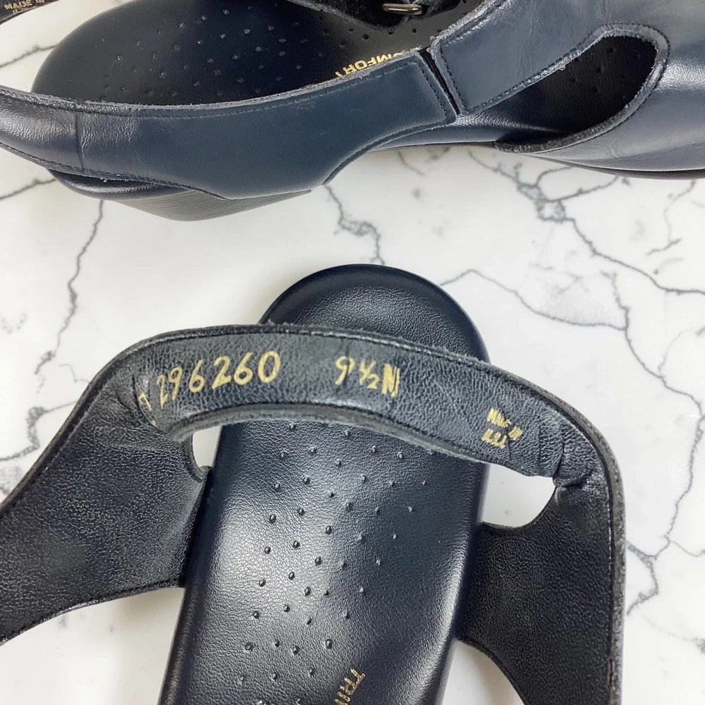 SAS Tripad Comfort Sandals Women's Navy Blue Leather Slingback Block Heel‎ 9.5 N